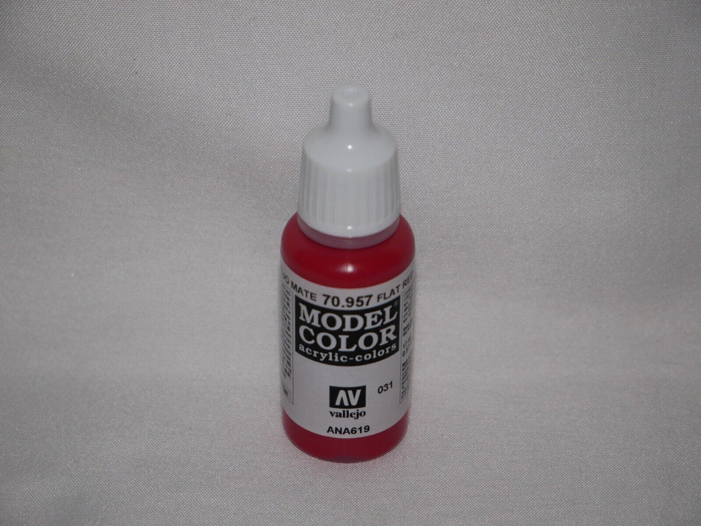 Vallejo Model Color Flat Red Acrylic 17ml/0.57 fl oz Dropper Bottle - 70.957