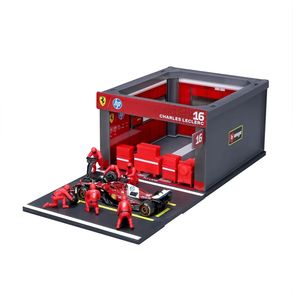 Burago 1:43 Scuderia Ferrari Formula One Team C.Leclerc Pit Pass Diorma Playset - #18-36865L