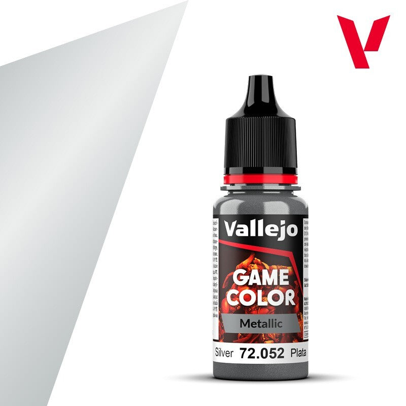 Vallejo Game Color Acrylic Metallic Silver 18ml/0.6 fl oz Dropper Bottle 72.052