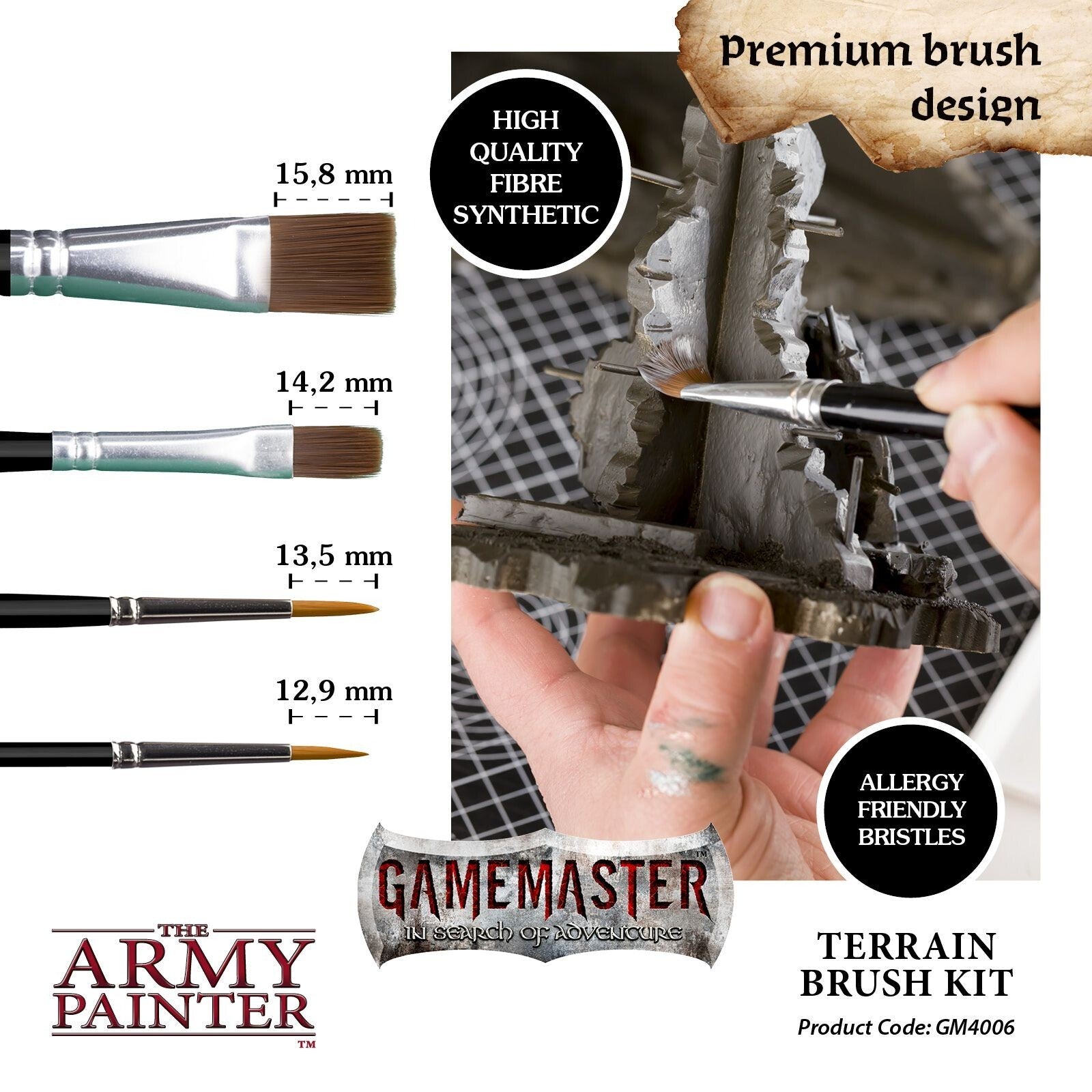 Army Painter Gamemaster Terrain 4 Piece Brush Kit For Terrain Painting - GM4006
