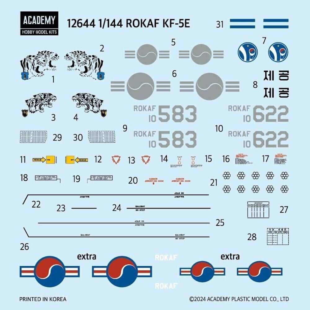 Academy Plastic Model Kits 1:144 Scale ROKAF KF-5E Tiger II Fighter Jet - 12644