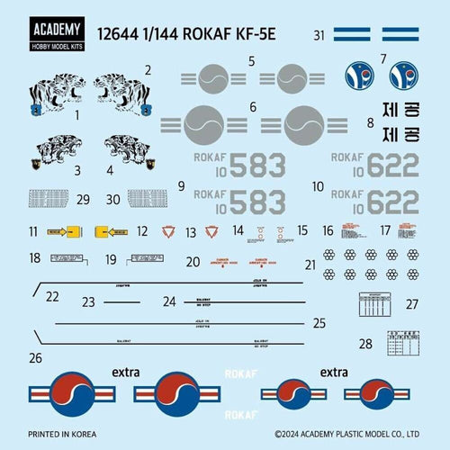 Academy Plastic Model Kits 1:144 Scale ROKAF KF-5E Tiger II Fighter Jet - 12644