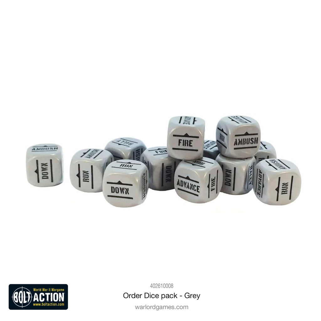 Warlord Games Bolt Action 1:56 Scale 12x Grey Coloured Order Dice - (402616008)
