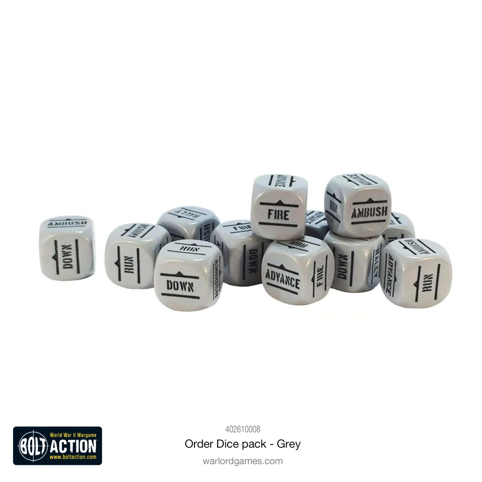 Warlord Games Bolt Action 1:56 Scale 12x Grey Coloured Order Dice - (402616008)