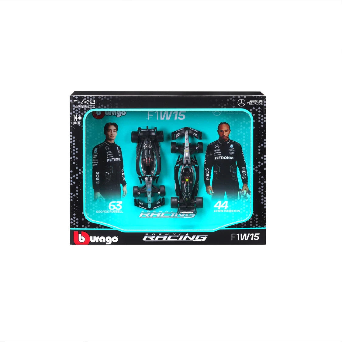 Burago 1:43 Mercedes-AMG Petronas W15 Two Car Pack Hamiliton & Russell #18-38115