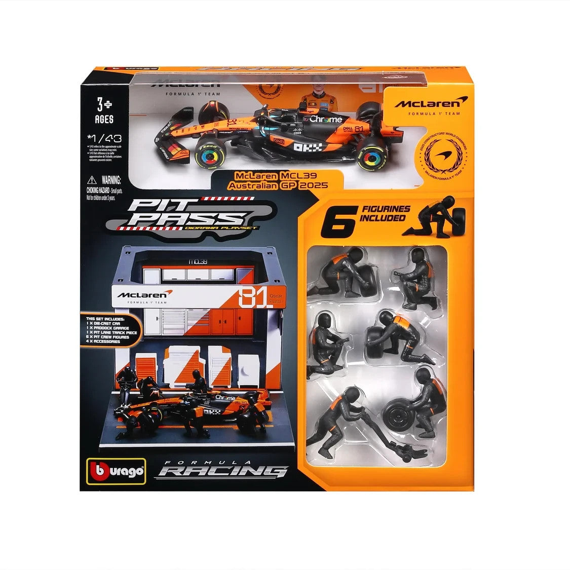 Burago 1:43 McLaren MCL39 Australian GP 2025 O.Piastri Pit Pass Diorma Playset -  #18-38457P