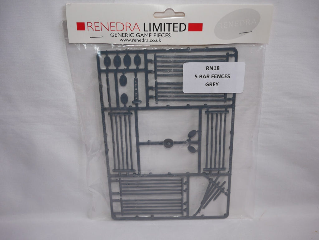 Renedra Limited Generic Scenery & Bases 1/56 Scale 5 Bar Fences Grey - RN18