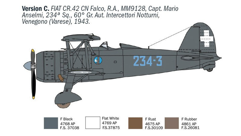 Italeri 1:72 Scale FIAT CR.42 CN Falco Night Fighter Plane Skill Level 2 - 1485