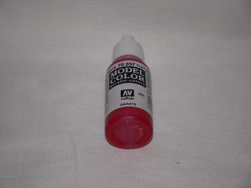 Vallejo Model Color Flat Red Acrylic 17ml/0.57 fl oz Dropper Bottle - 70.957