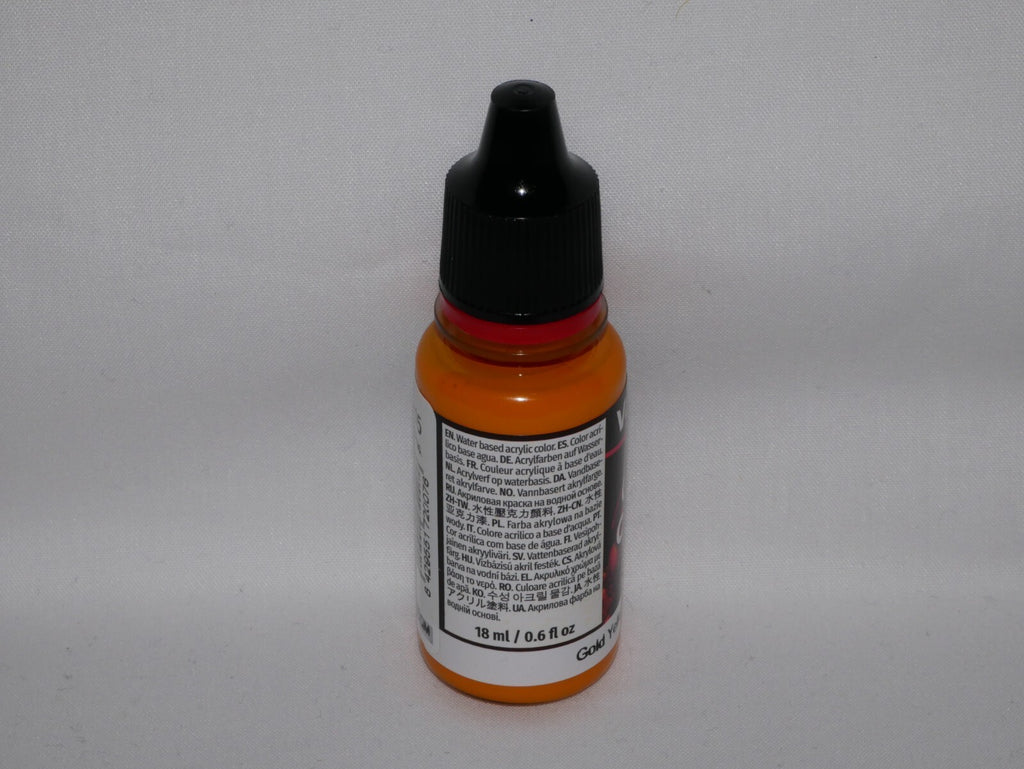 Vallejo Game Color Acrylic Gold Yellow 18ml/0.6 fl oz Dropper Bottle - 72.007