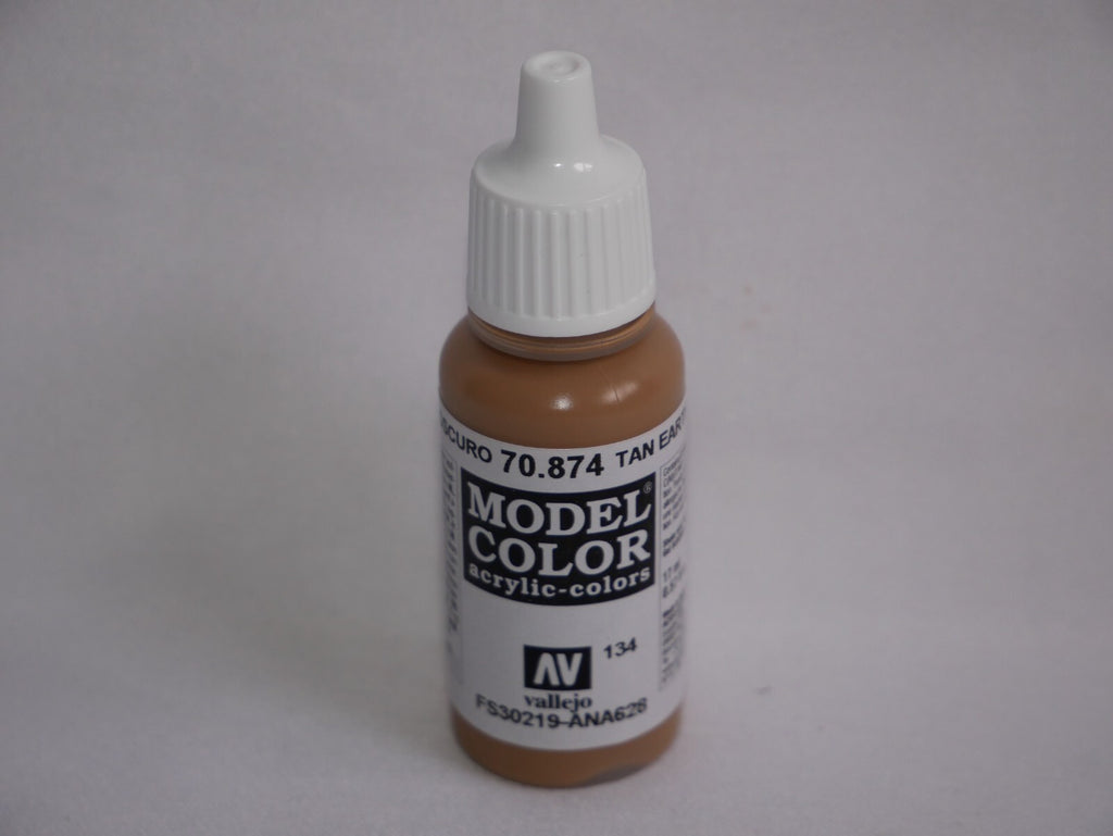 Vallejo Model Color Tan Earth Acrylic 17ml/0.57 fl oz Dropper Bottle - 70.874