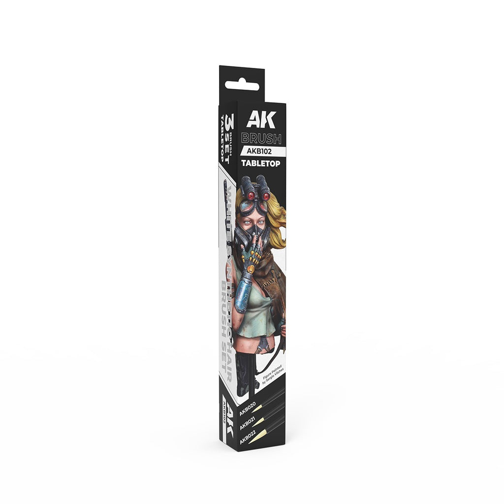 AK Interactive Tabletop Synthetic 3 Piece Miniature Painting Brush Set - AKB102