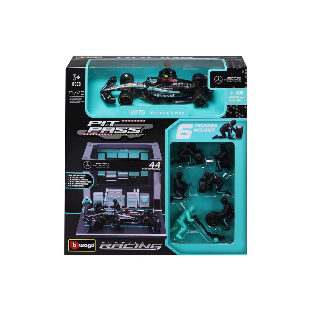 Burago 1:43 Scale Mercedes-AMG Petronas Forumla One Team Pit Pass Diorma Playset - #18-38452H