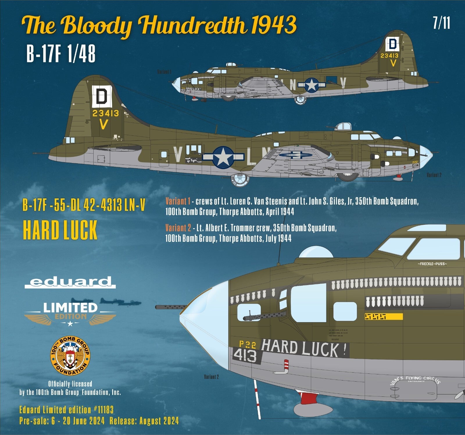 Eduard 1:48 Boeing B-17F Flying Fortress The Bloody Hundredth 1943 Limited Edition - 11183