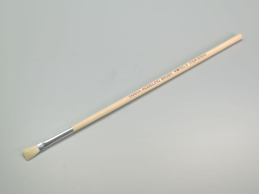 Tamiya Wooden Handle Horse-Hair Bristled No.3 Flat Modelling Paint Brush - 87014