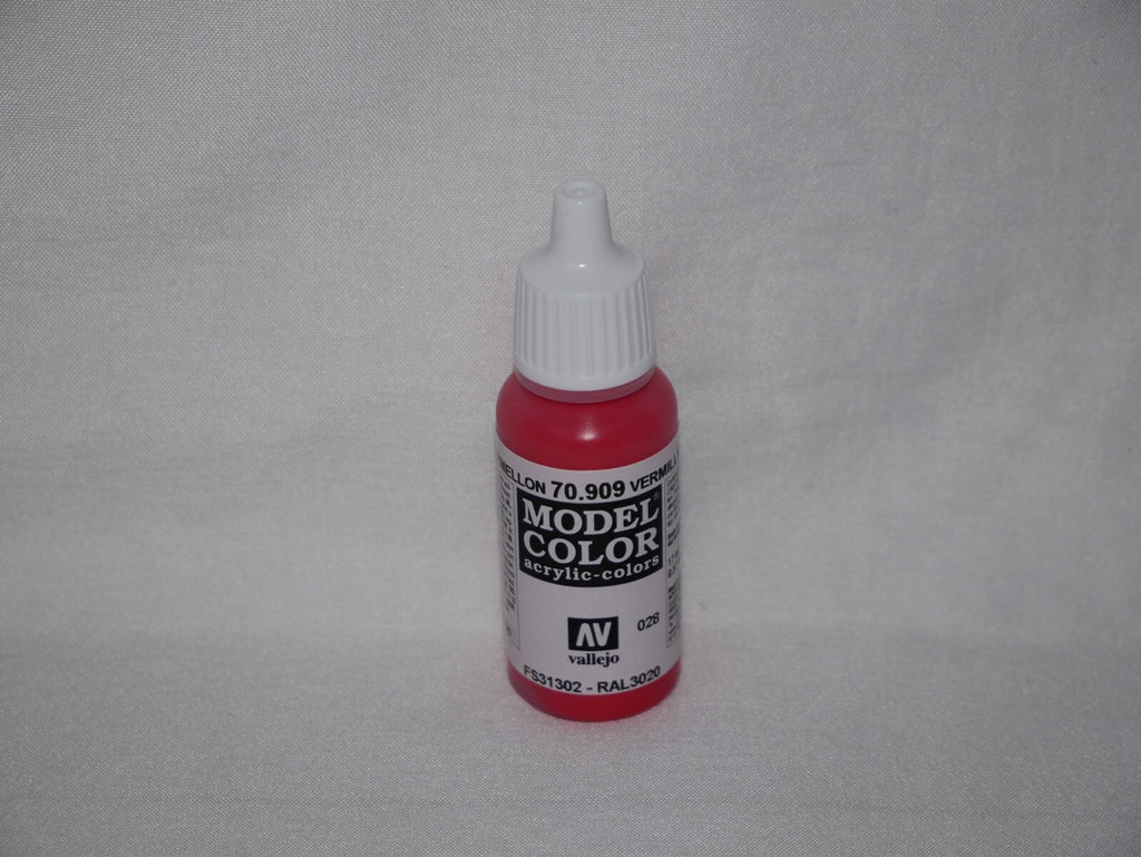 Vallejo Model Color Vermillion Acrylic 17ml/0.57 fl oz Dropper Bottle - 70.909