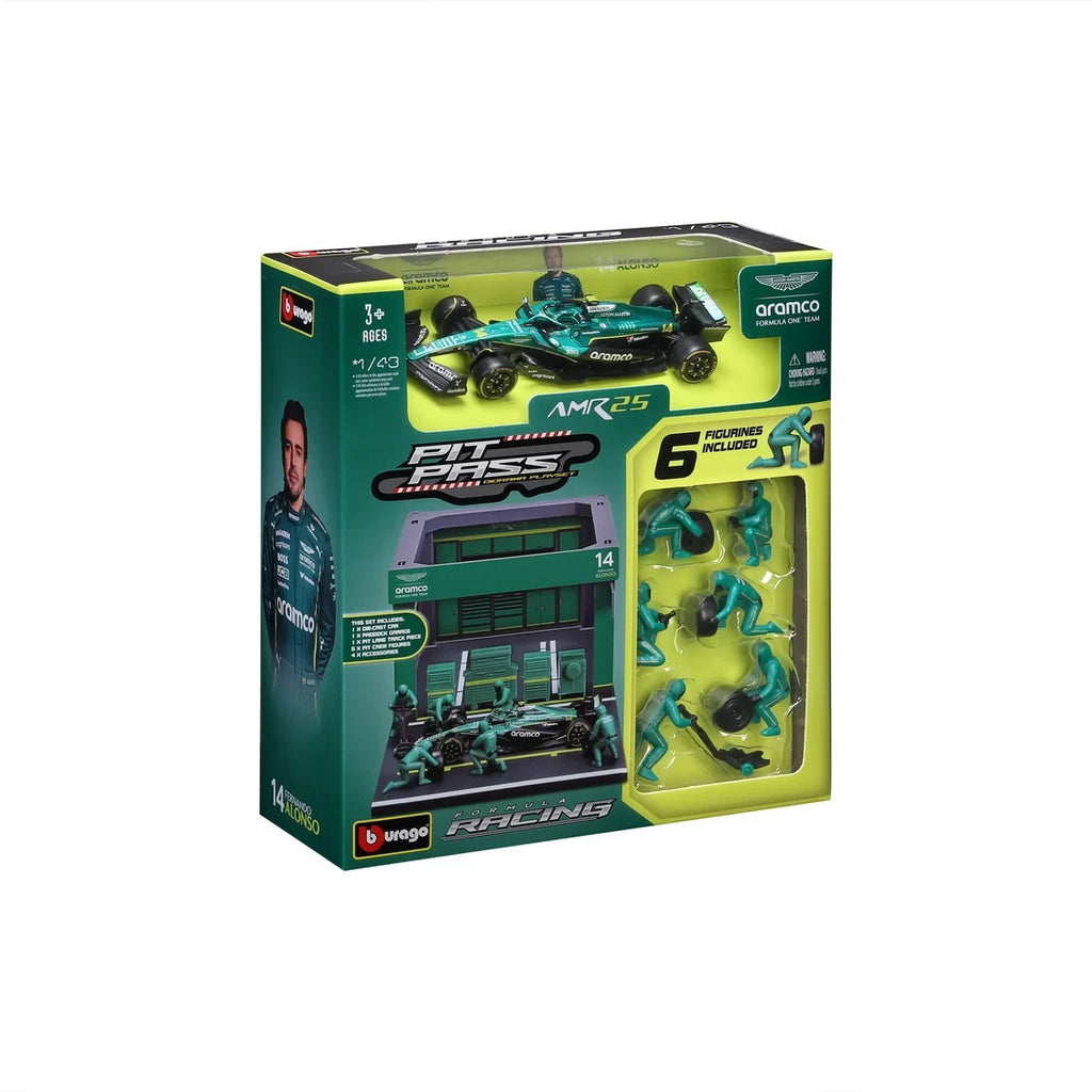 Burago 1:43 Aston Martin Cognizant Aramco Formula 1 Team Pit Pass Diorma Playset -  #18-38460A