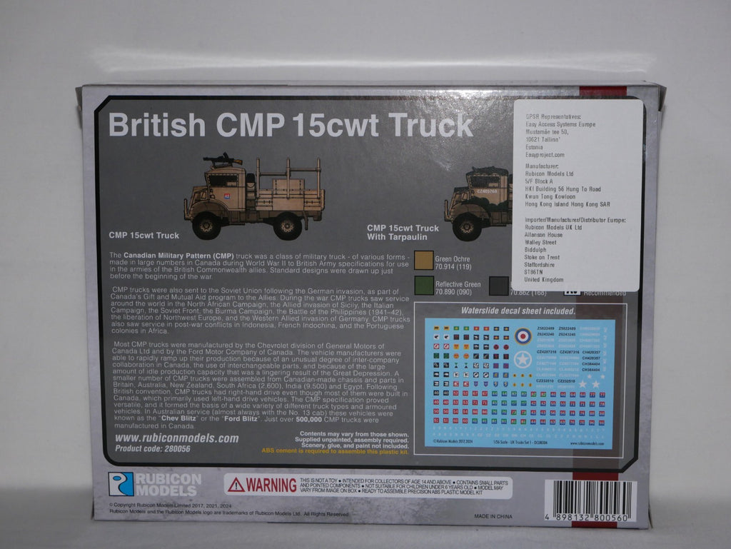 Rubicon Models 1:56 (28mm) Scale WWII British CMP 15cwt Military Truck - 280056
