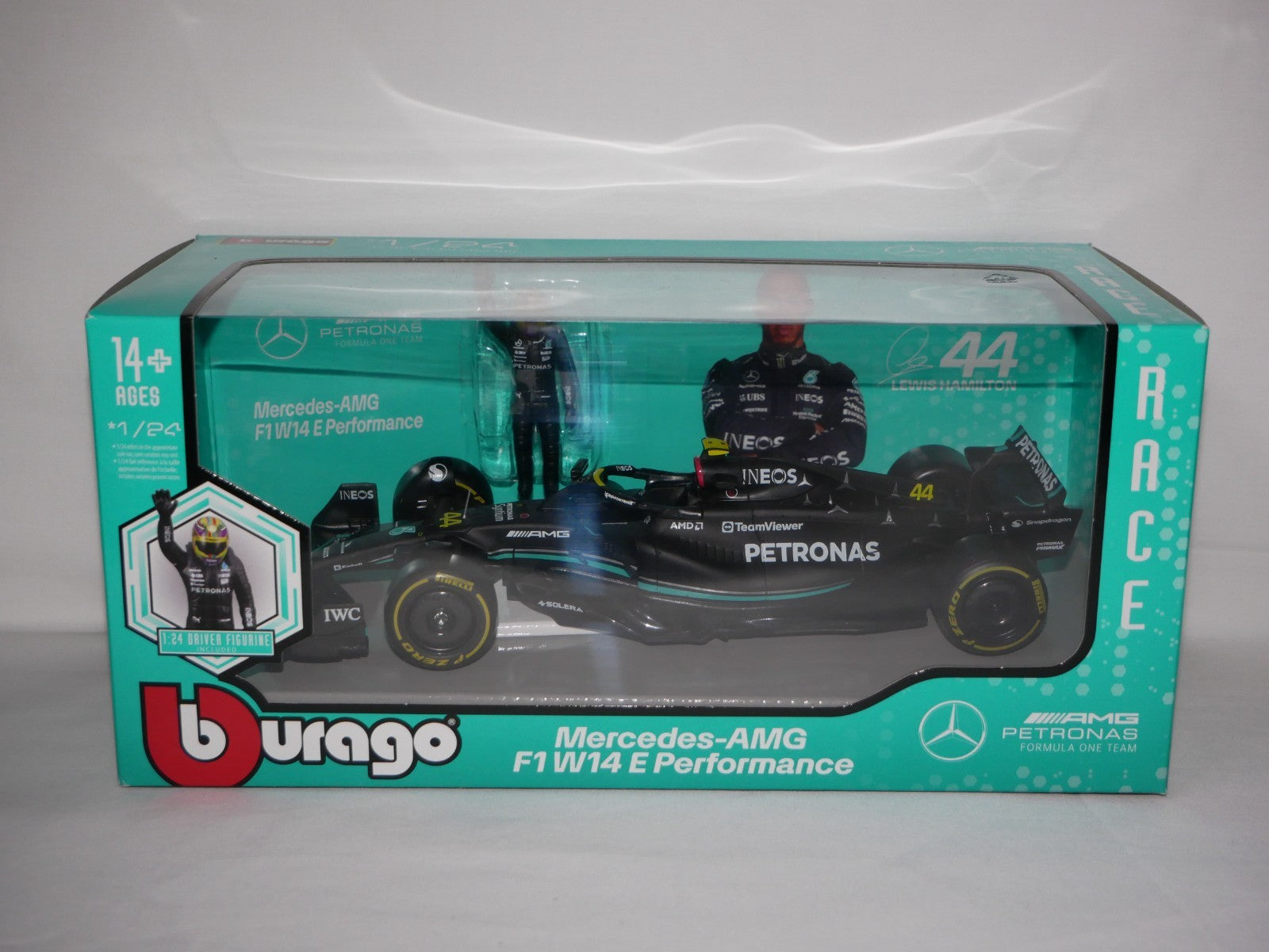 Burago 1:24 Mercedes-AMG Petronas F1 W14 With No.44 Hamilton Figure - #18-28037H