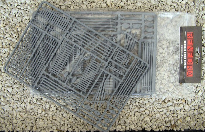 Renedra Limited Generic Scenery & Bases 1/56 Scale Mixed Fences Grey 2 Pack RN8