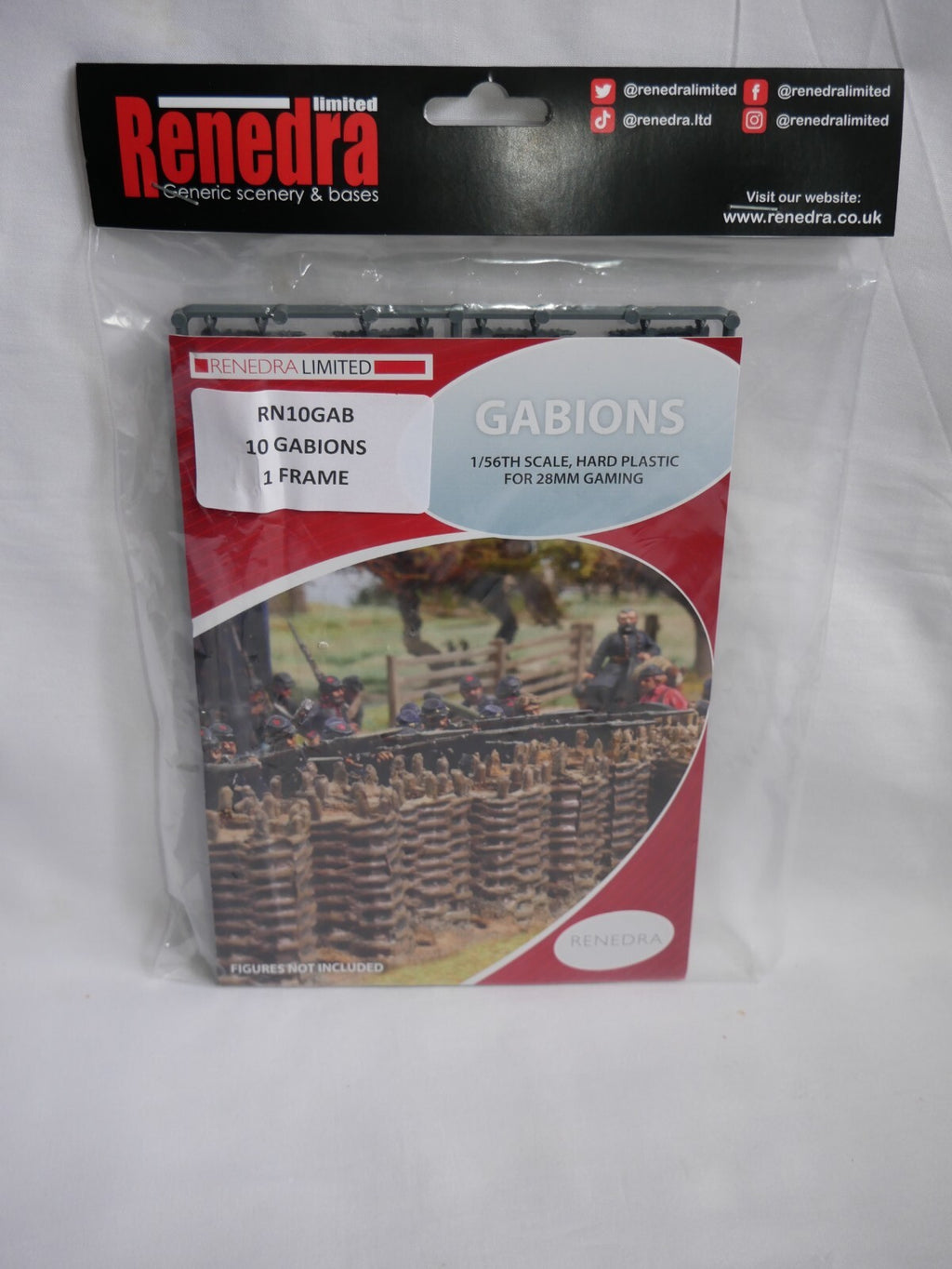 Renedra Ltd Generic Scenery & Bases 1/56 Scale 10 Gabions Grey 1 Frame - RN10GAB