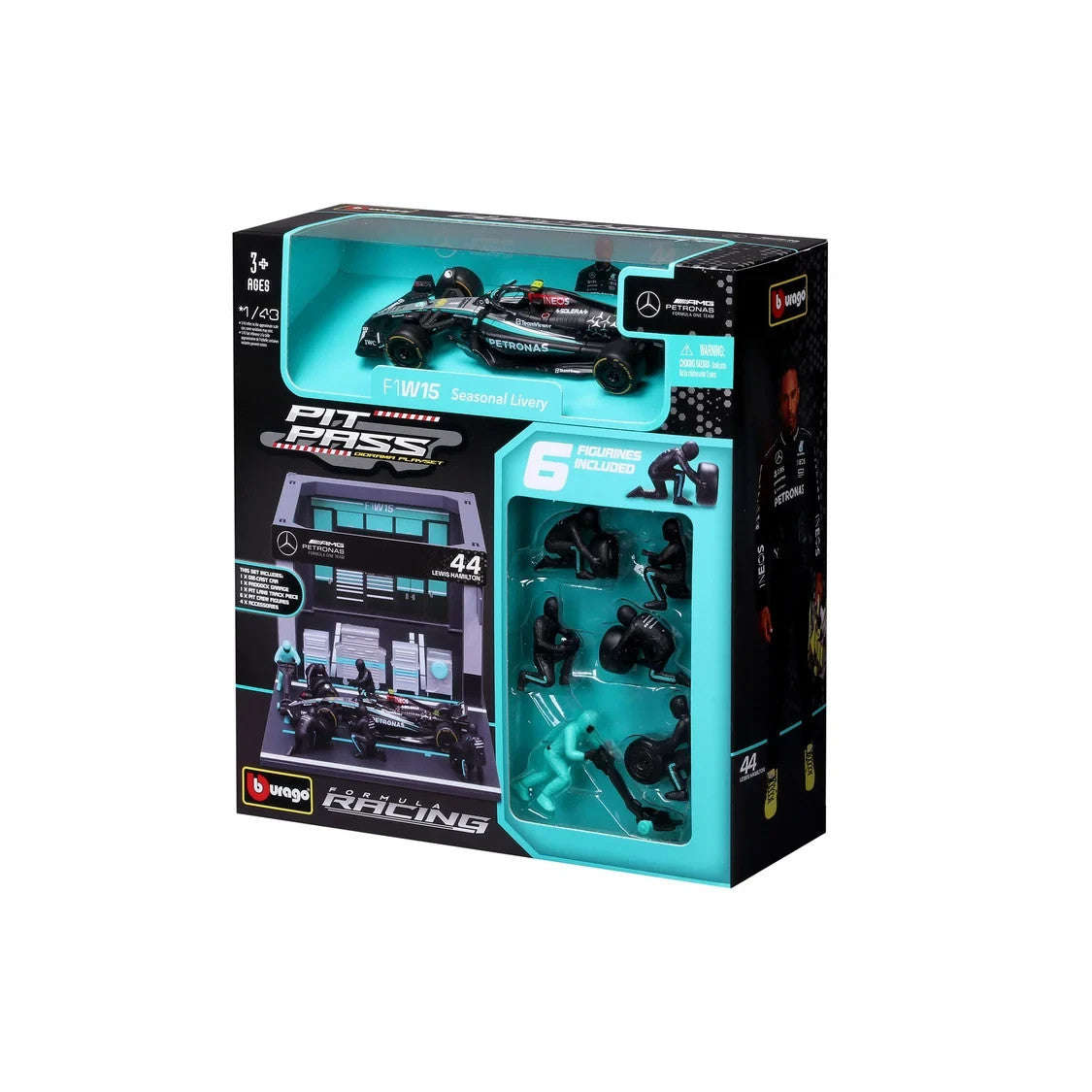 Burago 1:43 Scale Mercedes-AMG Petronas Forumla One Team Pit Pass Diorma Playset - #18-38452H