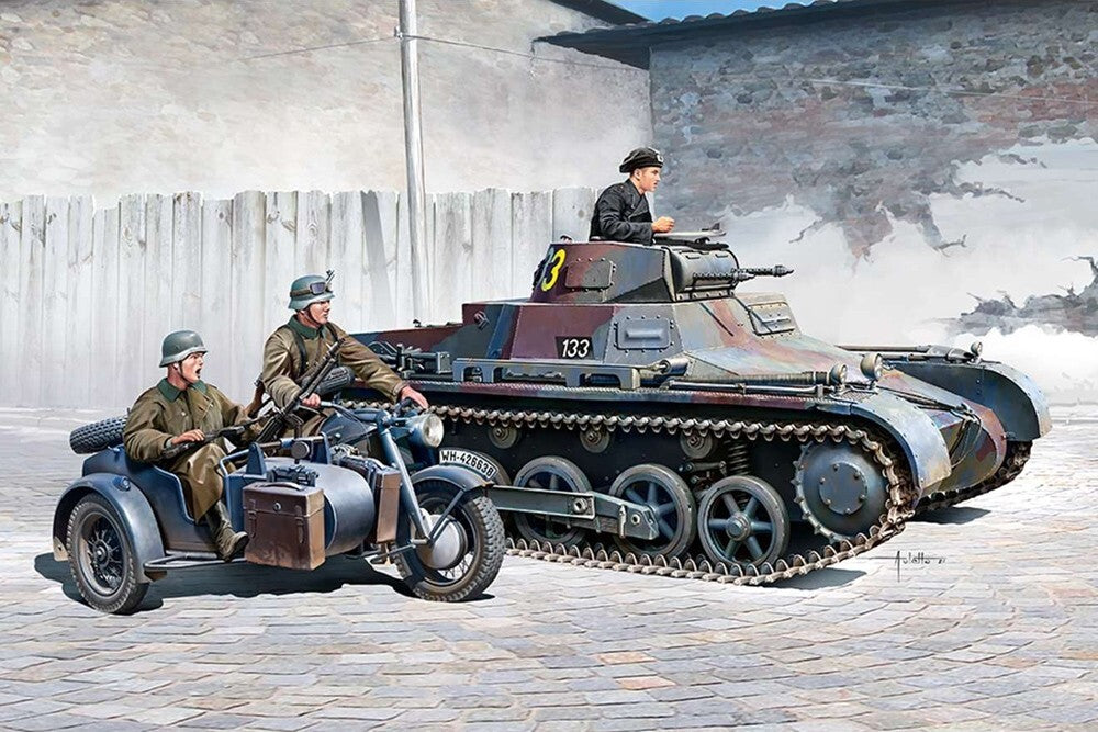 Academy 1:35 Scale WW2 German Panzer 1 Ausf.B & Motorcycle Skill Level 4 - 13556