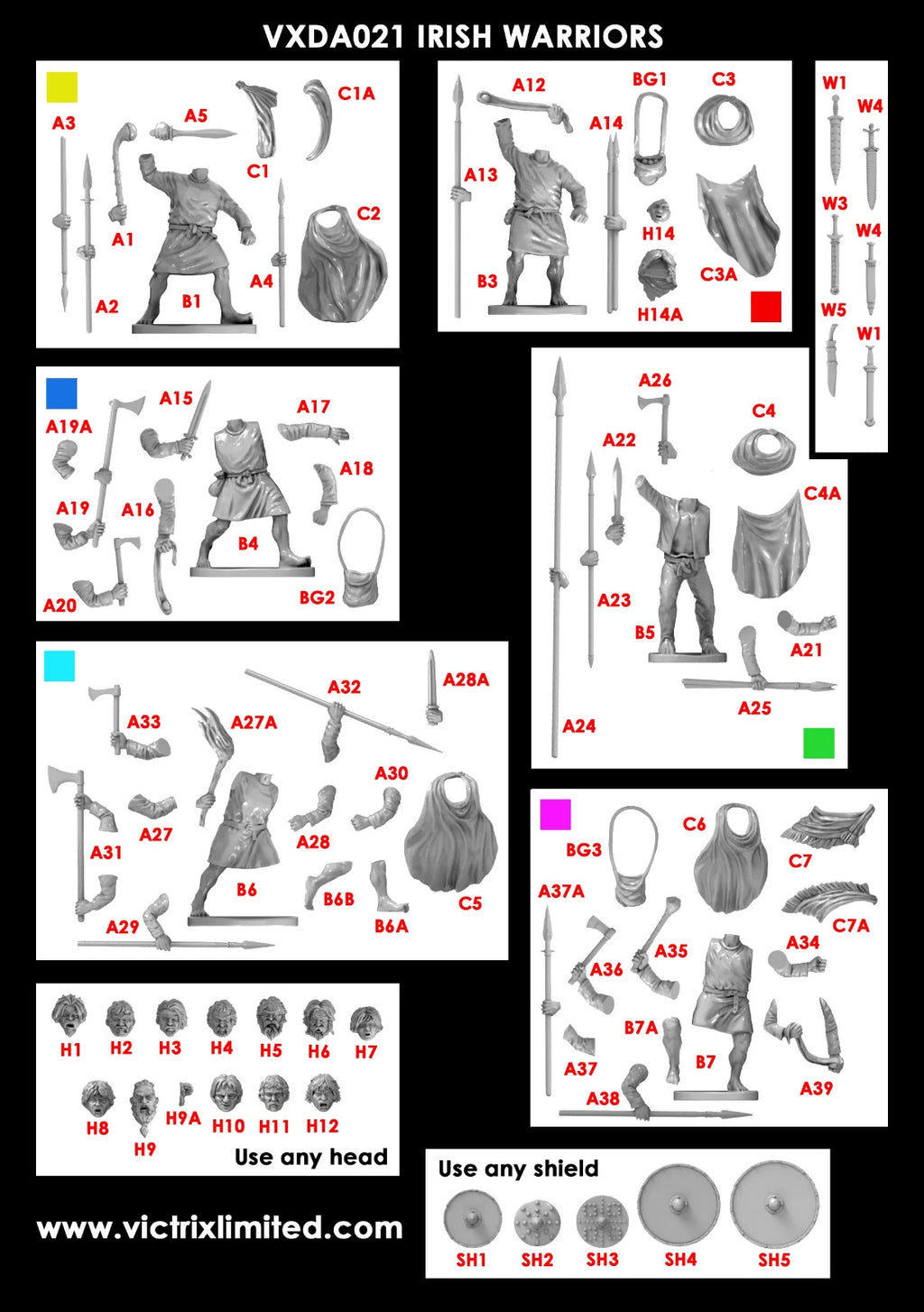 Victrix Warriors Of The Dark Ages 28mm Plastic Irish Warriors & Dogs - VXDA021