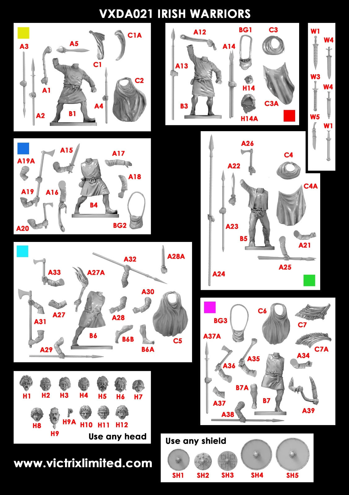Victrix Warriors Of The Dark Ages 28mm Plastic Irish Warriors & Dogs - VXDA021