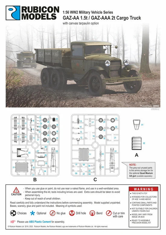 Rubicon Models 1:56 (28mm) Scale WWII Soviet GAZ-AA / GAZ-AAA Truck - 280063