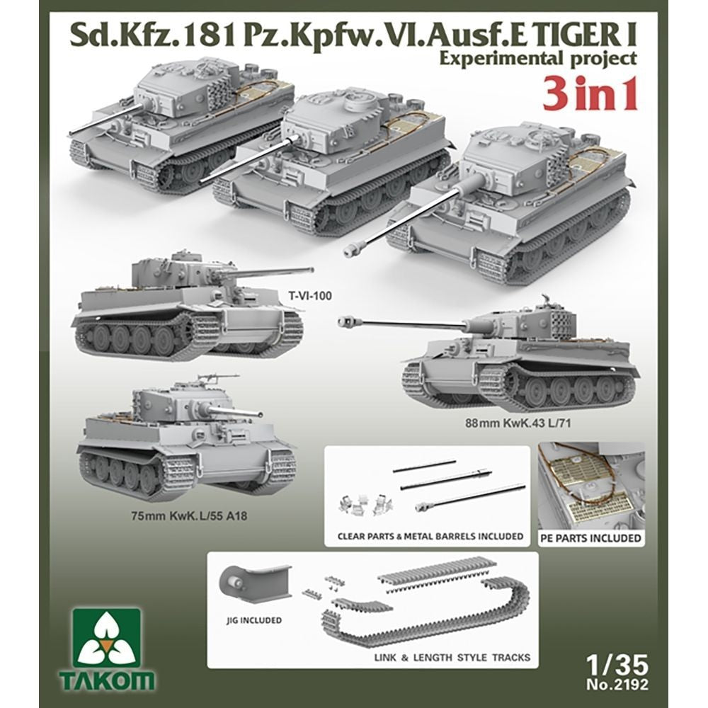 Takom 1:35 Scale WWII German Army Tiger I Heavy Tank Experimental Project - 2192