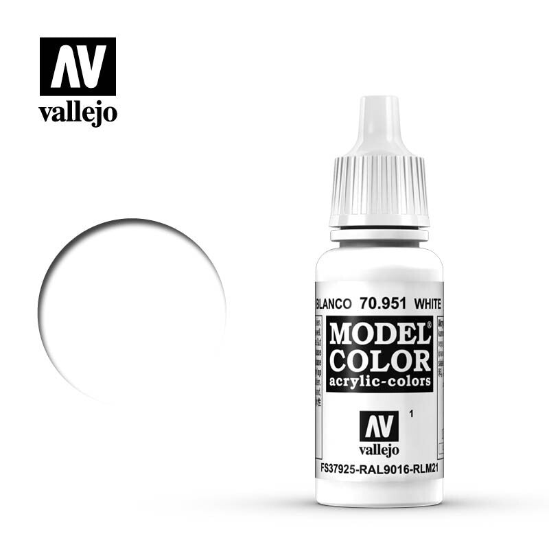 Vallejo Model Color White Acrylic 17ml/0.57 fl oz Dropper Bottle - 70.951