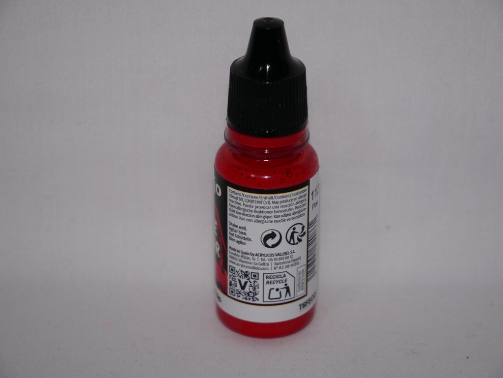 Vallejo Game Color Acrylic Inks Range Red 18ml/0.6 fl oz Dropper Bottle - 72.086