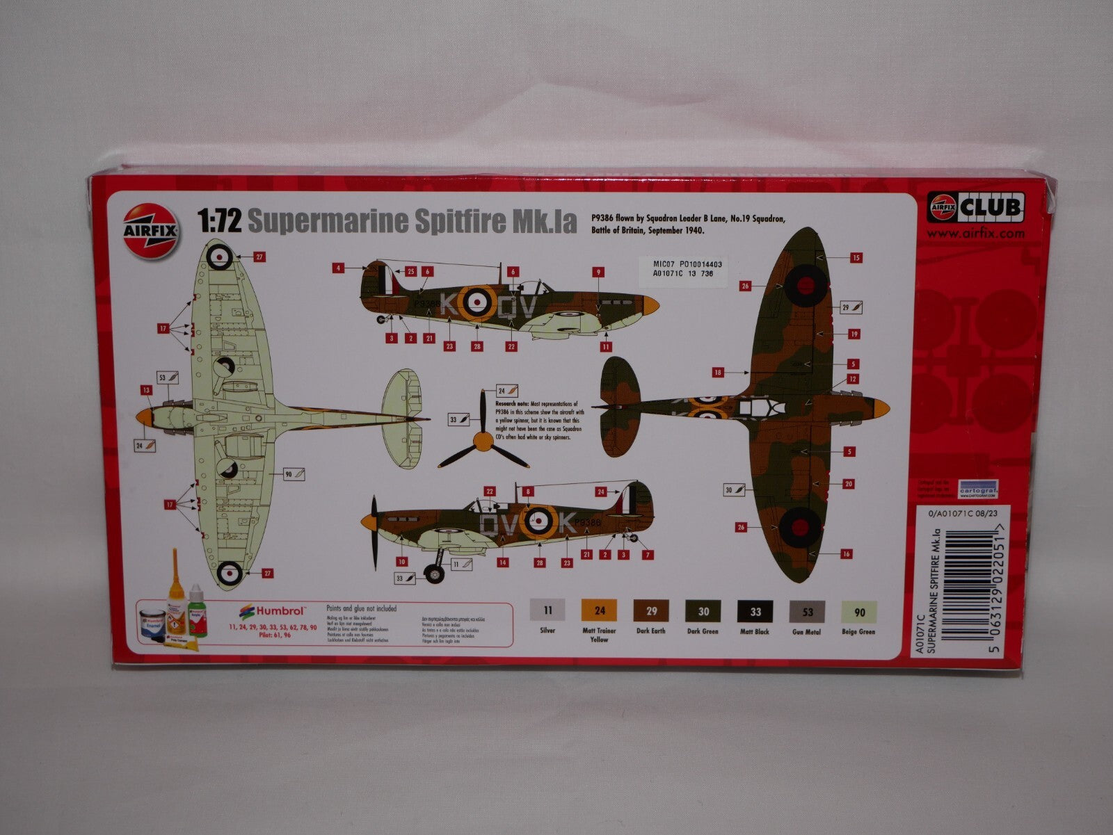Airfix 1:72 Scale Model WWII Supermarine Spitfire Mk.Ia Skill Level 1 - A01071C