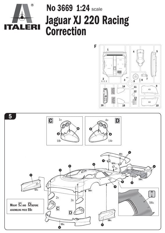 Italeri 1:24 Scale Jaguar XJ 220 Racing Model Replica Kit Skill Level 2 - 3669