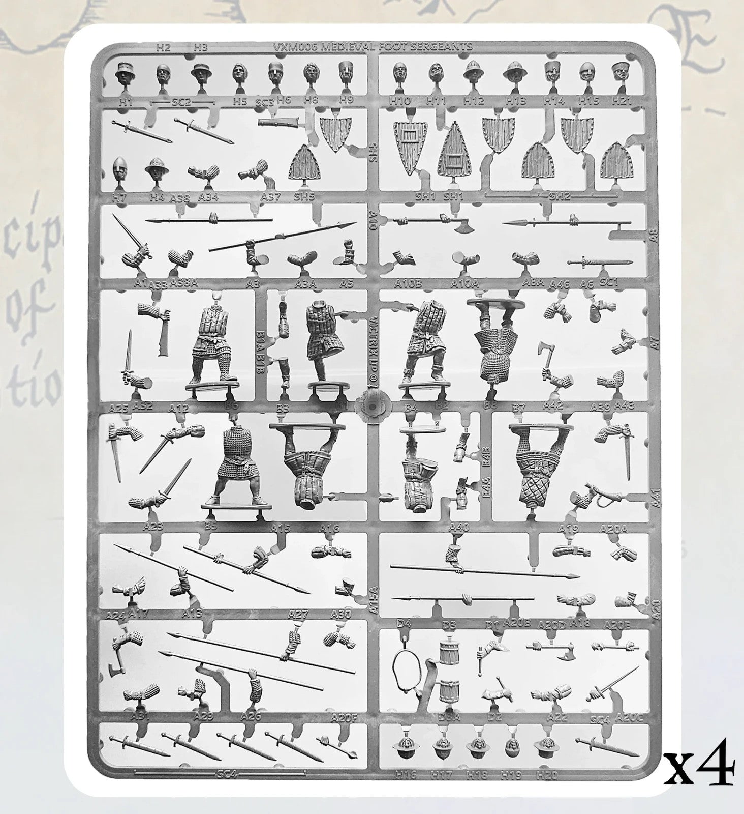 Victrix Medieval Warriors 28mm Scale Hard Plastic Medieval Foot Sergeants VXM006