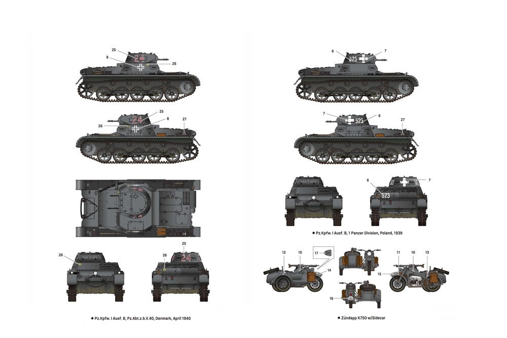 Academy 1:35 Scale WW2 German Panzer 1 Ausf.B & Motorcycle Skill Level 4 - 13556
